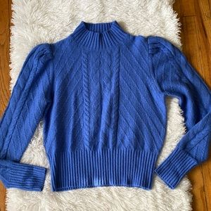 Women’s Loft BLUE turtle neck cable knit casual crop sweater top, size L